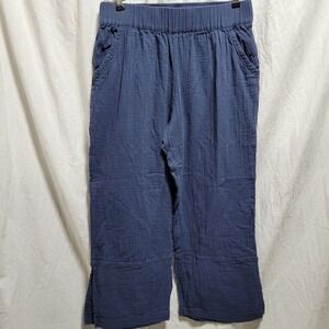 Pact Organic Cotton Gauze Wide Leg Pants Size Large Blue Stretch Waist Boho